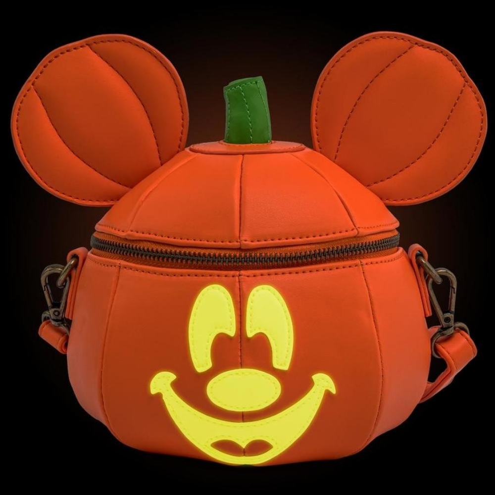 Loungefly Mickey O'Lantern Glow In The Dark Pumpkin Crossbody Bag - Picture 2 of 11